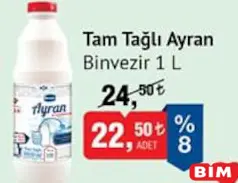 BİNVEZİR TAM YAĞLI AYRAN 1 L